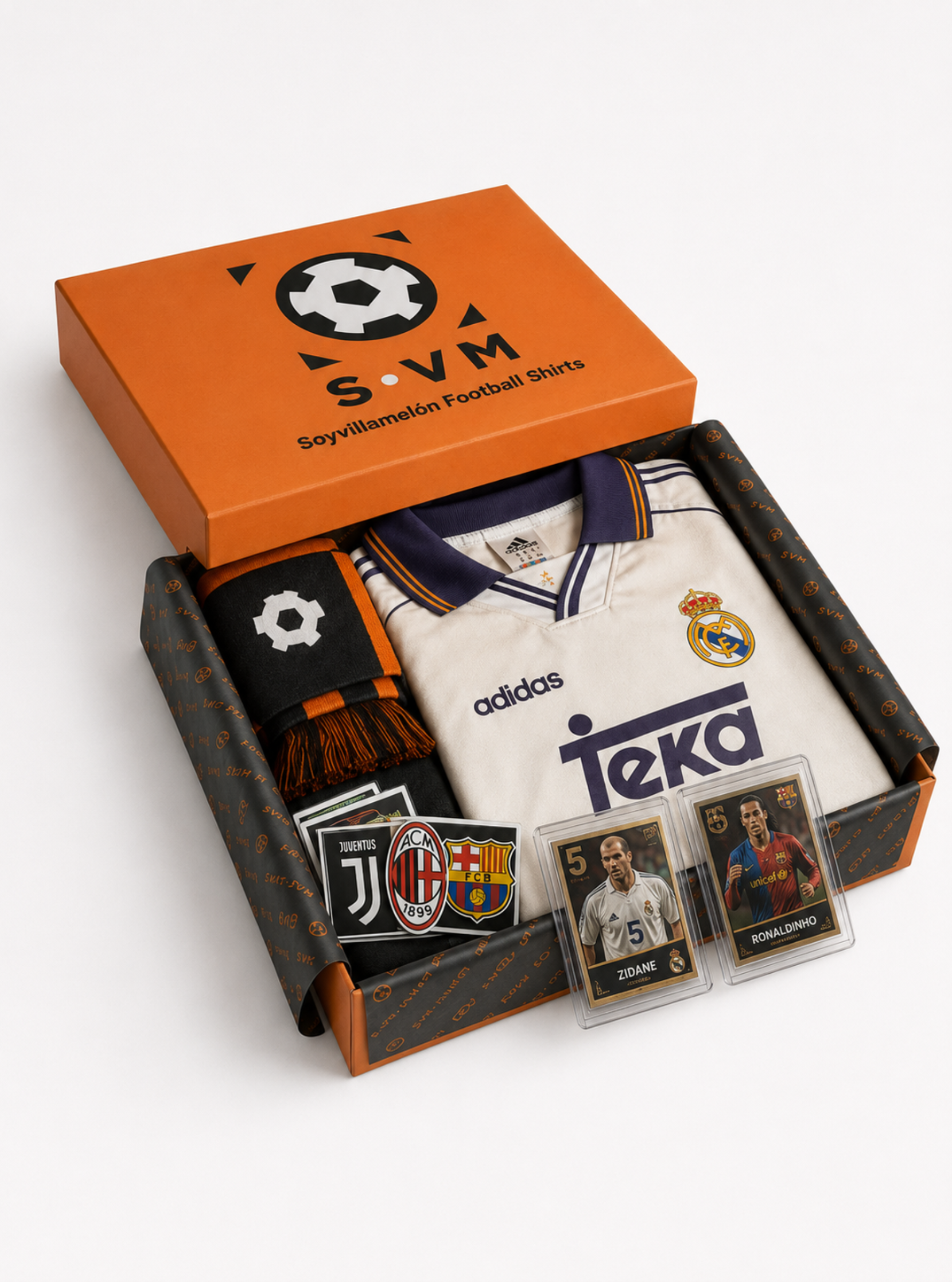 Mystery Box de camisetas de fútbol con bufanda y artículos de colección de SoyVillamelón.