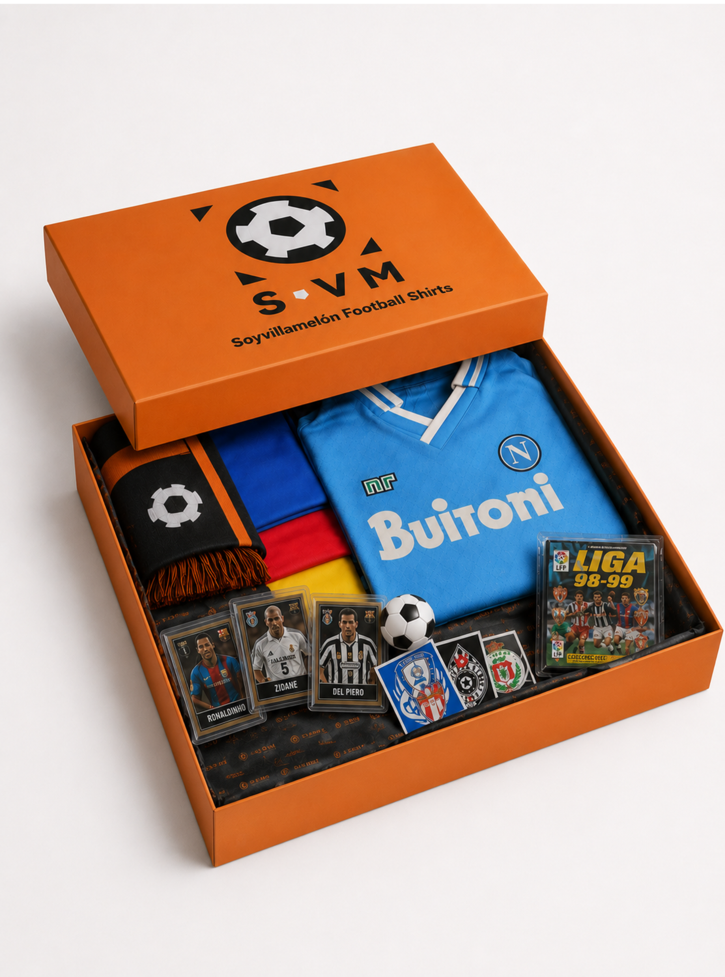 Mystery Box Premium de camisetas de fútbol con regalos exclusivos de SoyVillamelón.